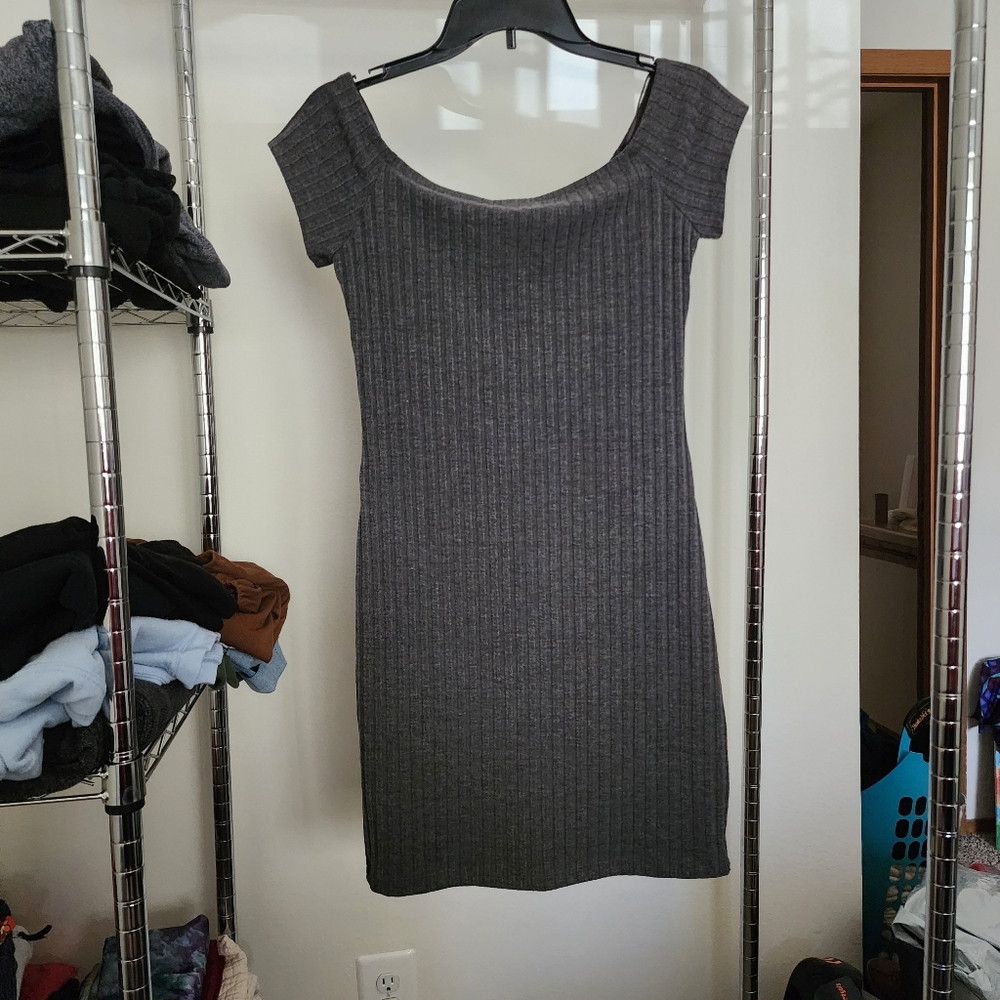 Gray Ribbed Knit Dress
